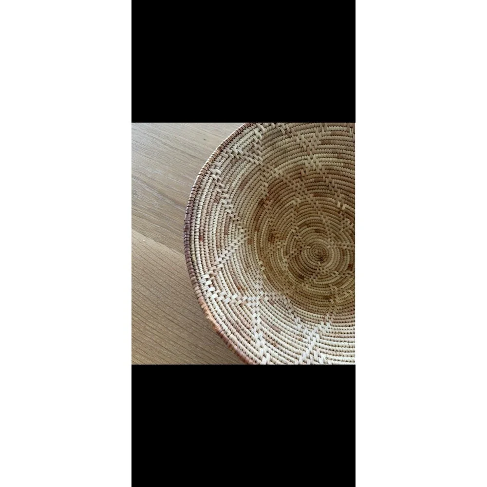 Brown Beige Handmade Hand Woven Native American Basket Coil Round Decor